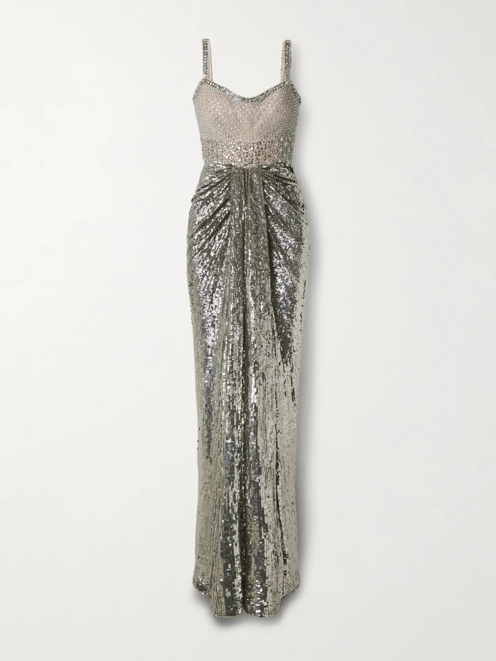 Jenny Packham Only You Draped Embellished Tulle Gown in platinum
