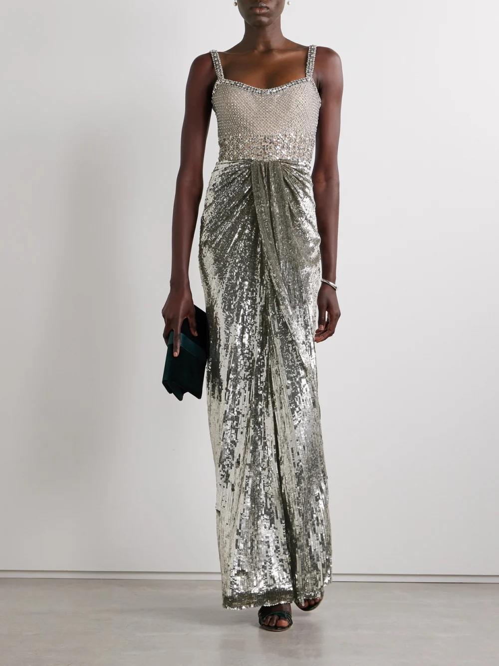 Jenny Packham Only You Draped Embellished Tulle Gown, worn by a model