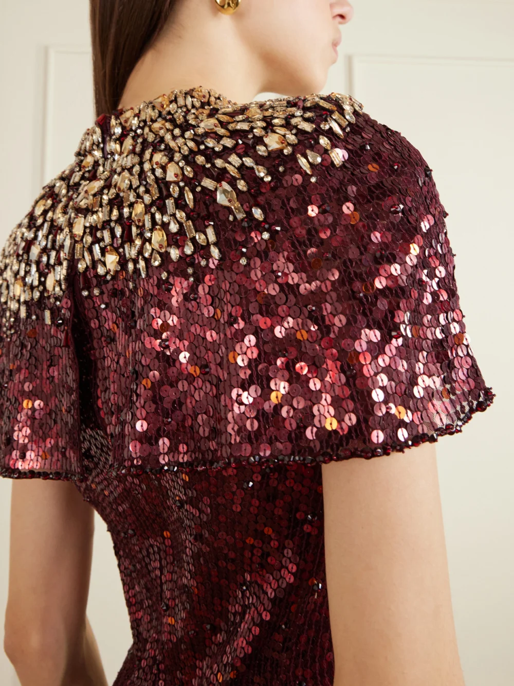 Close-up detail of the Jenny Packham Radiant Sequined Crepe Gown