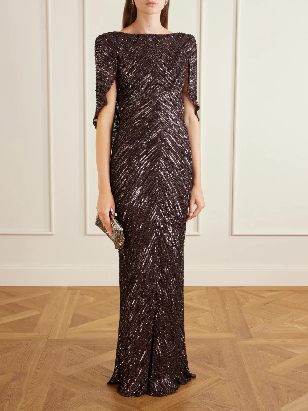 Jenny Packham Sakari Cape-effect Embellished Tulle Gown, worn by a model