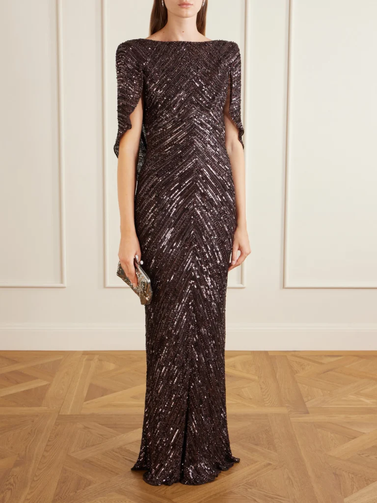 Jenny Packham Sakari Cape-effect Embellished Tulle Gown