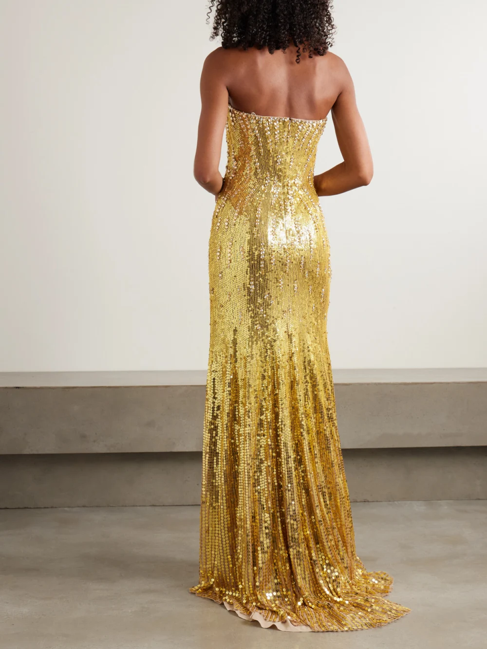 Back view of the Jenny Packham Sarai Strapless Sequined Tulle Gown