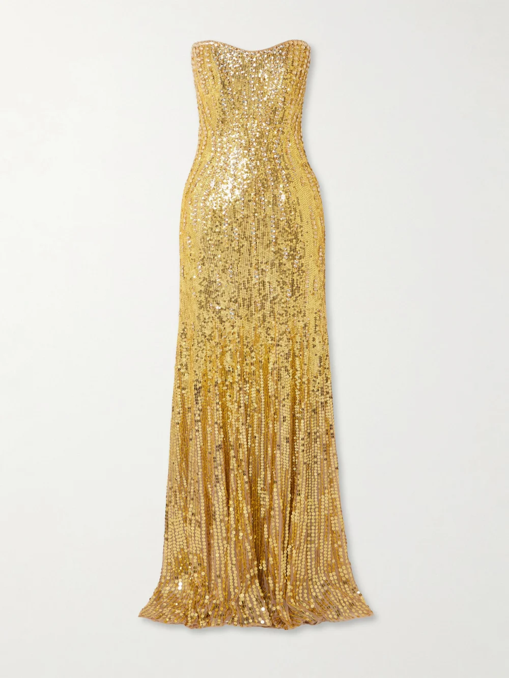 Jenny Packham Sarai Strapless Sequined Tulle Gown in gold