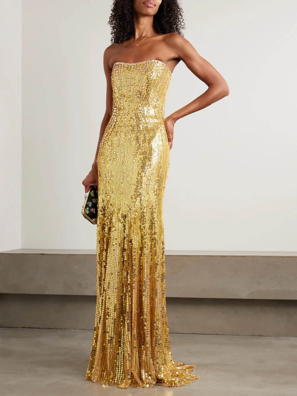 Jenny Packham Sarai Strapless Sequined Tulle Gown, worn by a model