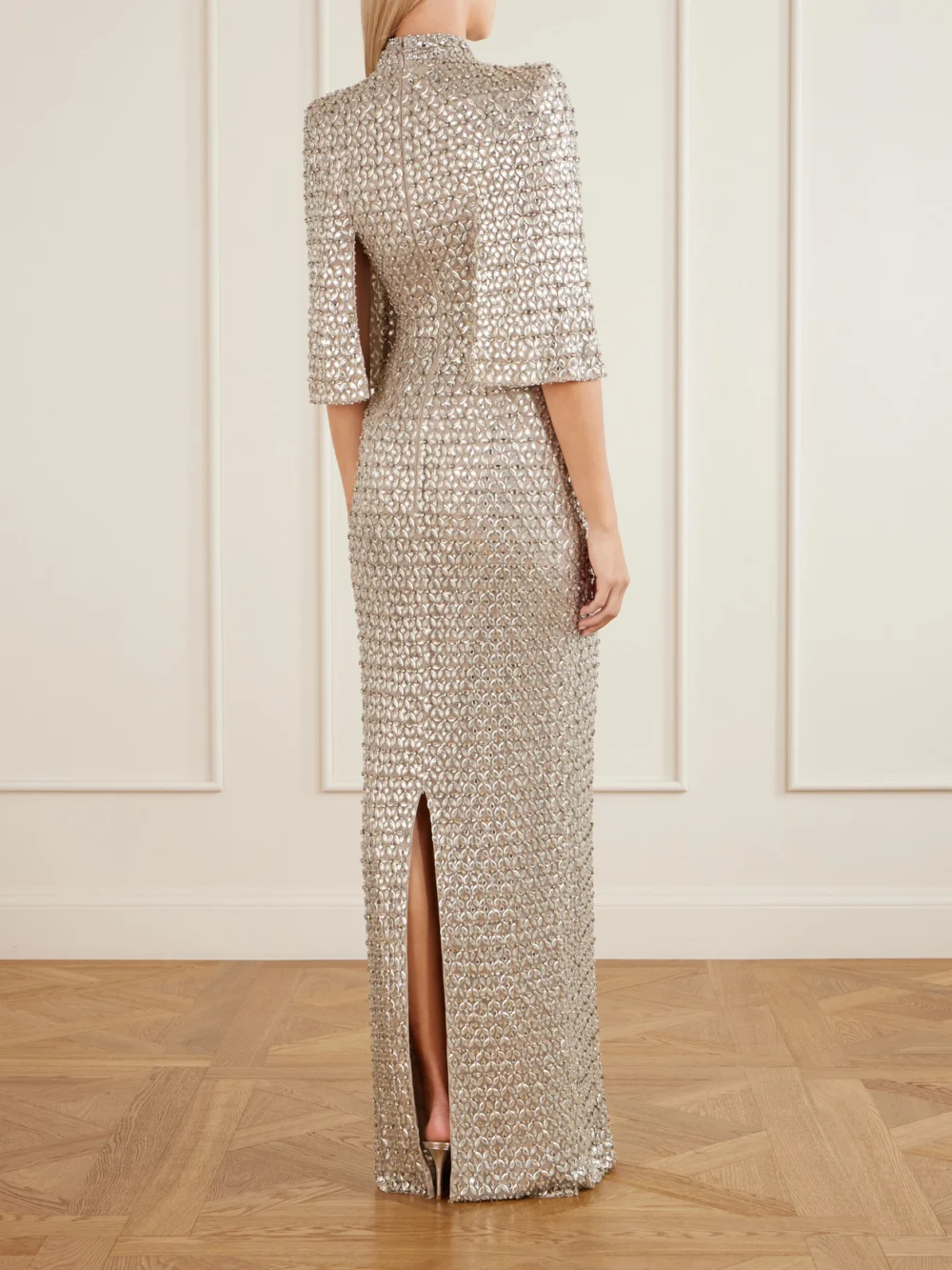 Back view of the Jenny Packham Sedona Crystal-embellished Sequined Tulle Gown
