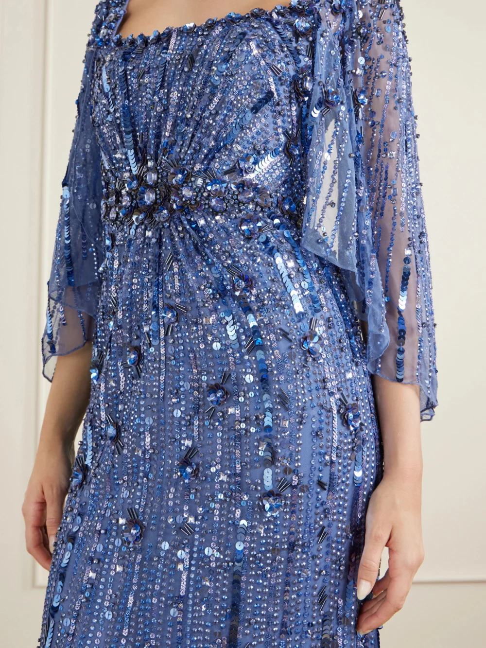 Close-up detail of the Jenny Packham Sequin-embellished Tulle Gown