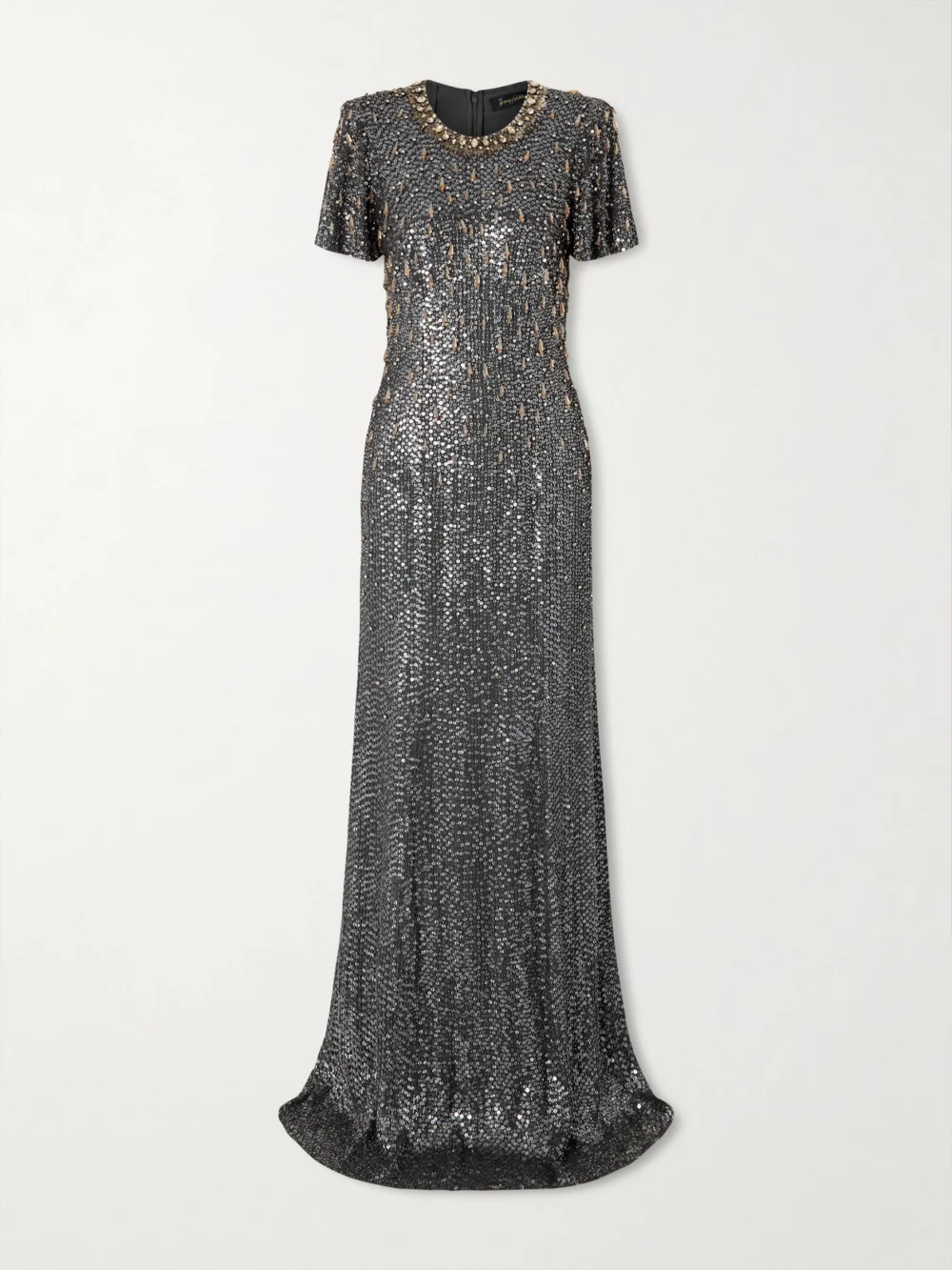 Jenny Packham Serenity Crystal-embellished Sequined Crepe Gown in silver