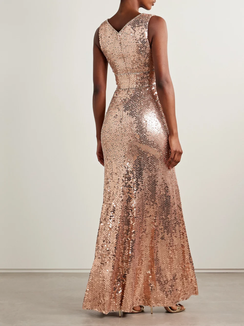 Back view of the Jenny Packham Supernova Embellished Sequined Tulle Gown