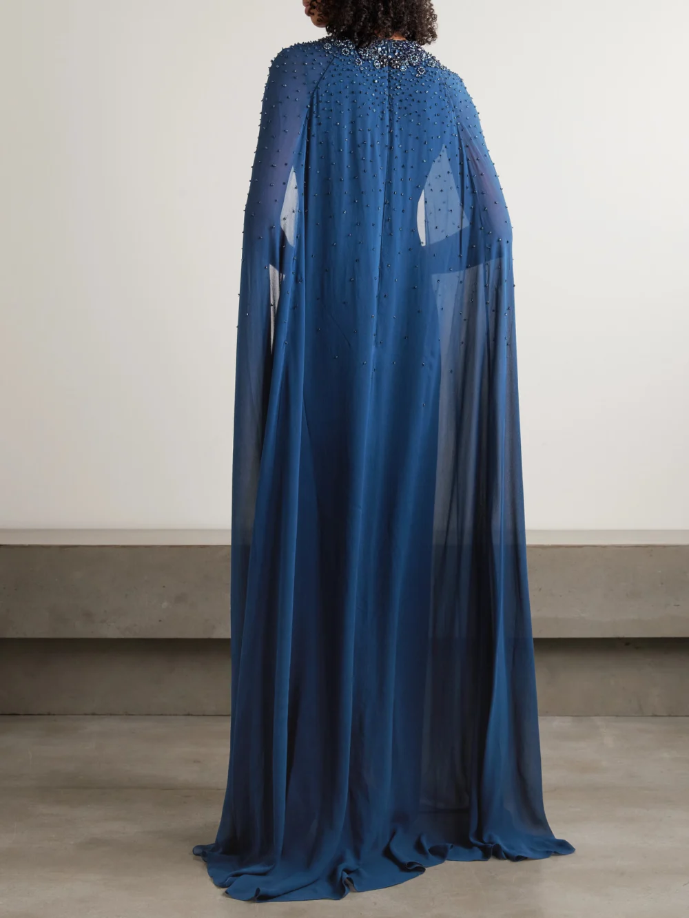 Back view of the Jenny Packham Vita Cape-effect Embellished Crepe De Chine Gown