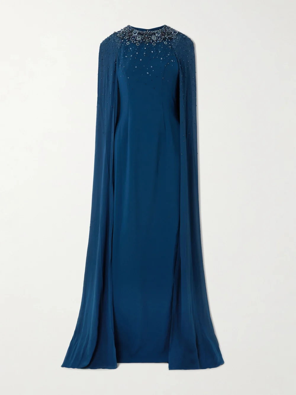 Jenny Packham Vita Cape-effect Embellished Crepe De Chine Gown in navy