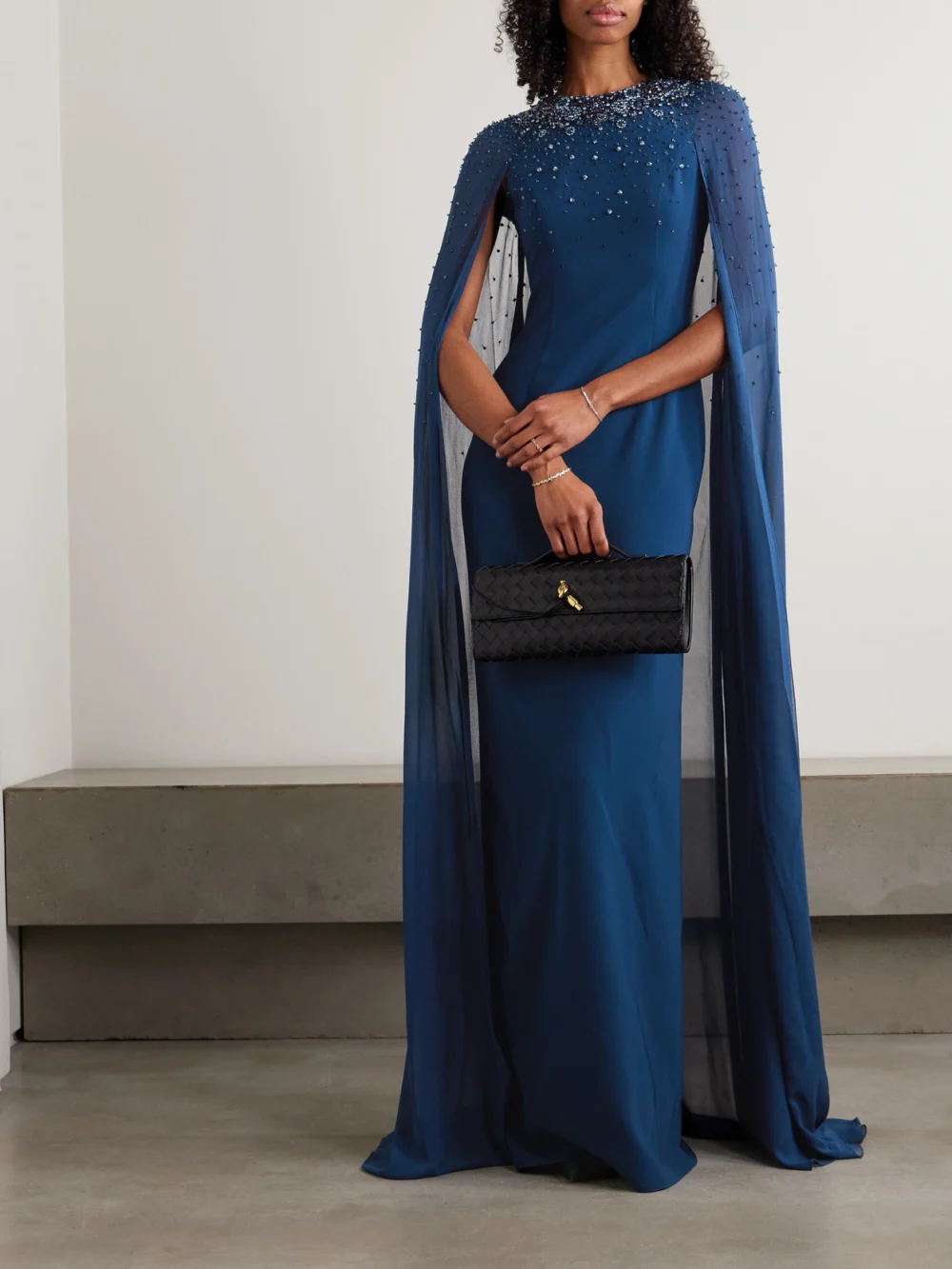 Jenny Packham Vita Cape-effect Embellished Crepe De Chine Gown, worn by a model