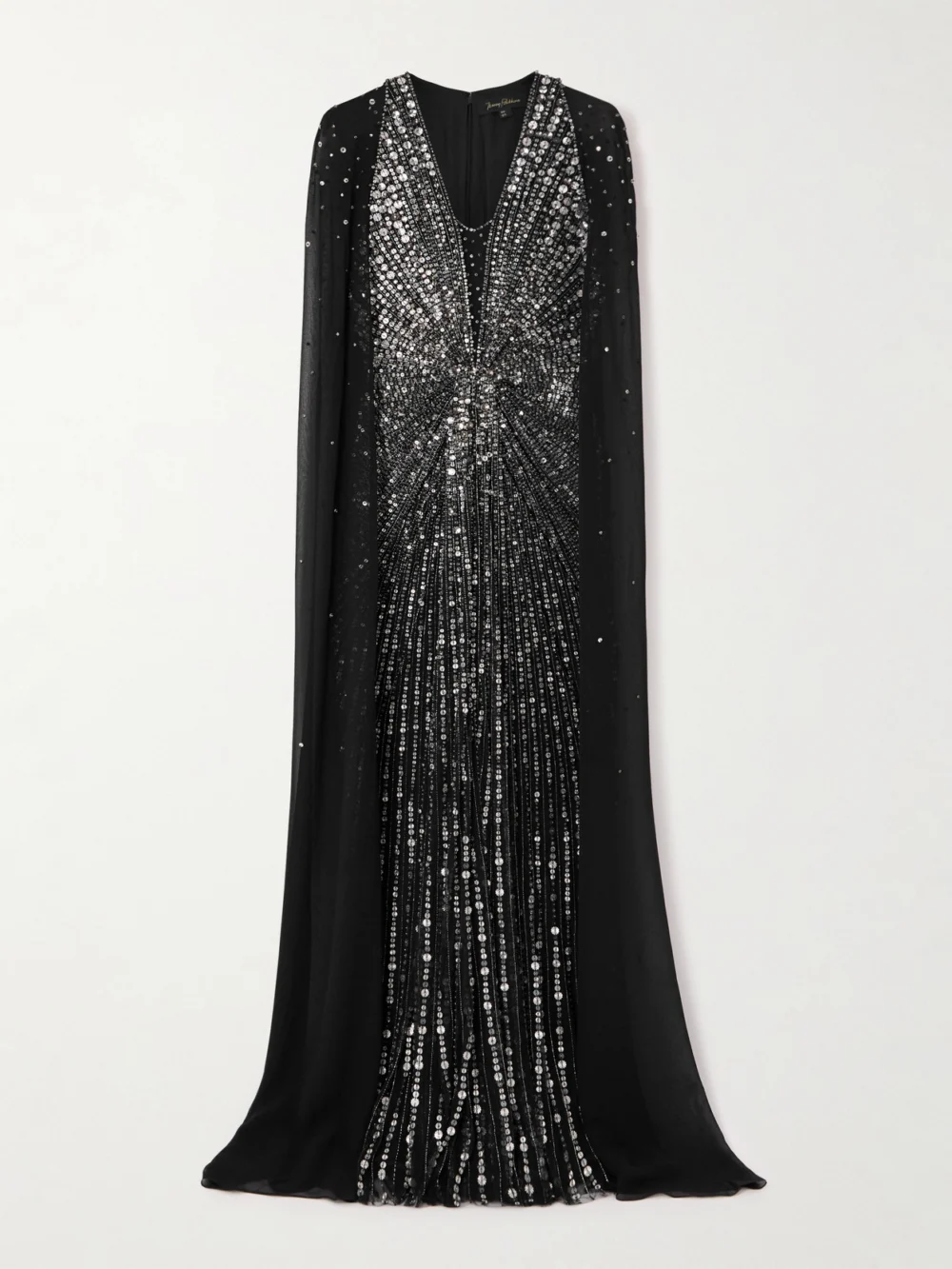 Jenny Packham Zenith Cape-effect Embellished Chiffon Gown in black