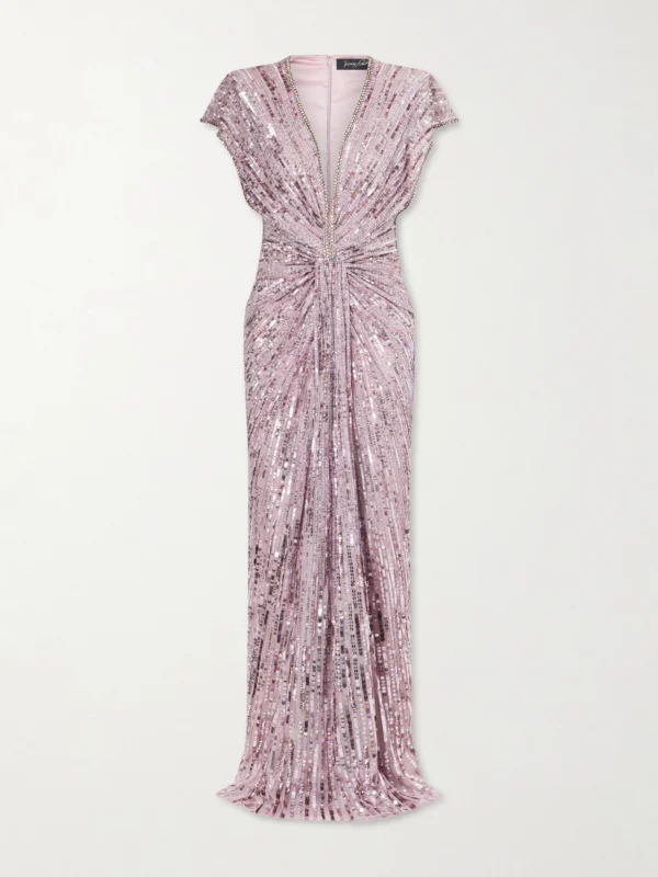 Jenny Packham Zola Twisted Crystal-embellished Sequined Tulle Gown