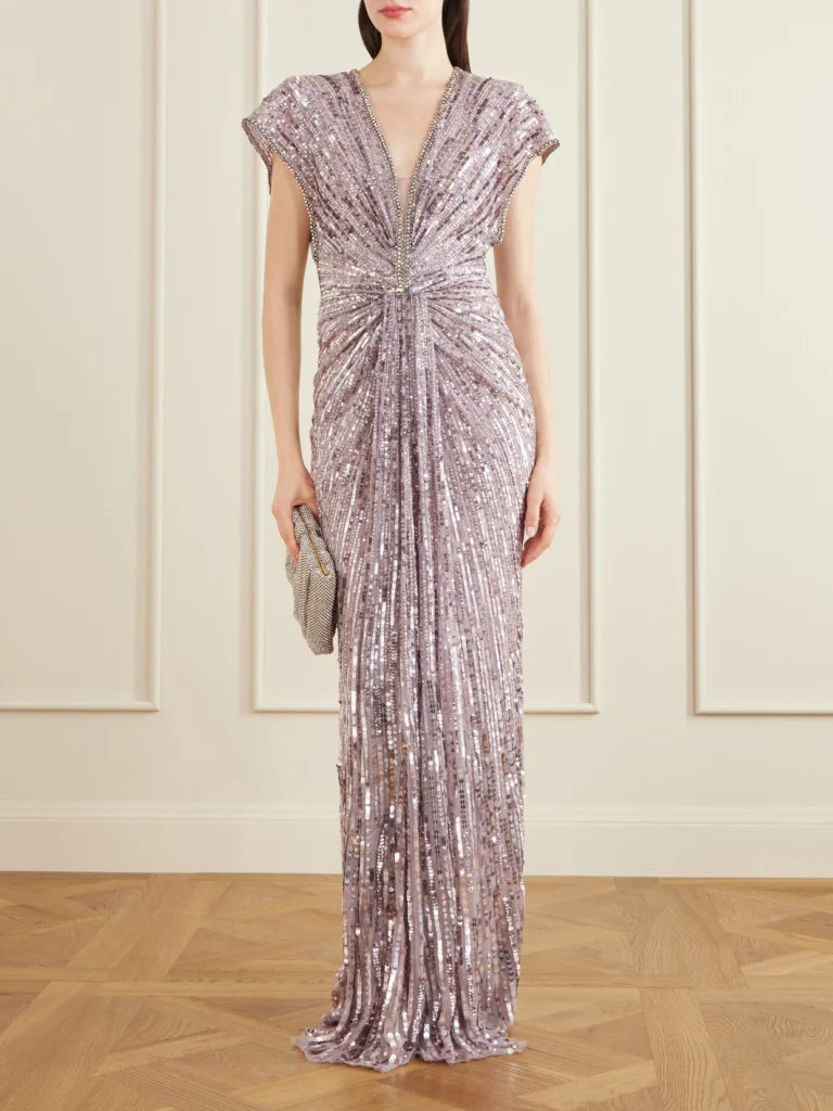Jenny Packham Zola Twisted Crystal-embellished Sequined Tulle Gown