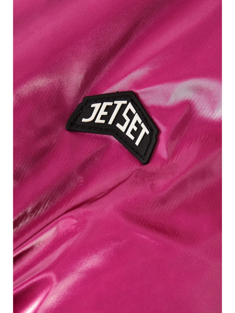 Close-up detail of the Jetset Joanna Hooded Quilted Padded Metallic Ski Jacket