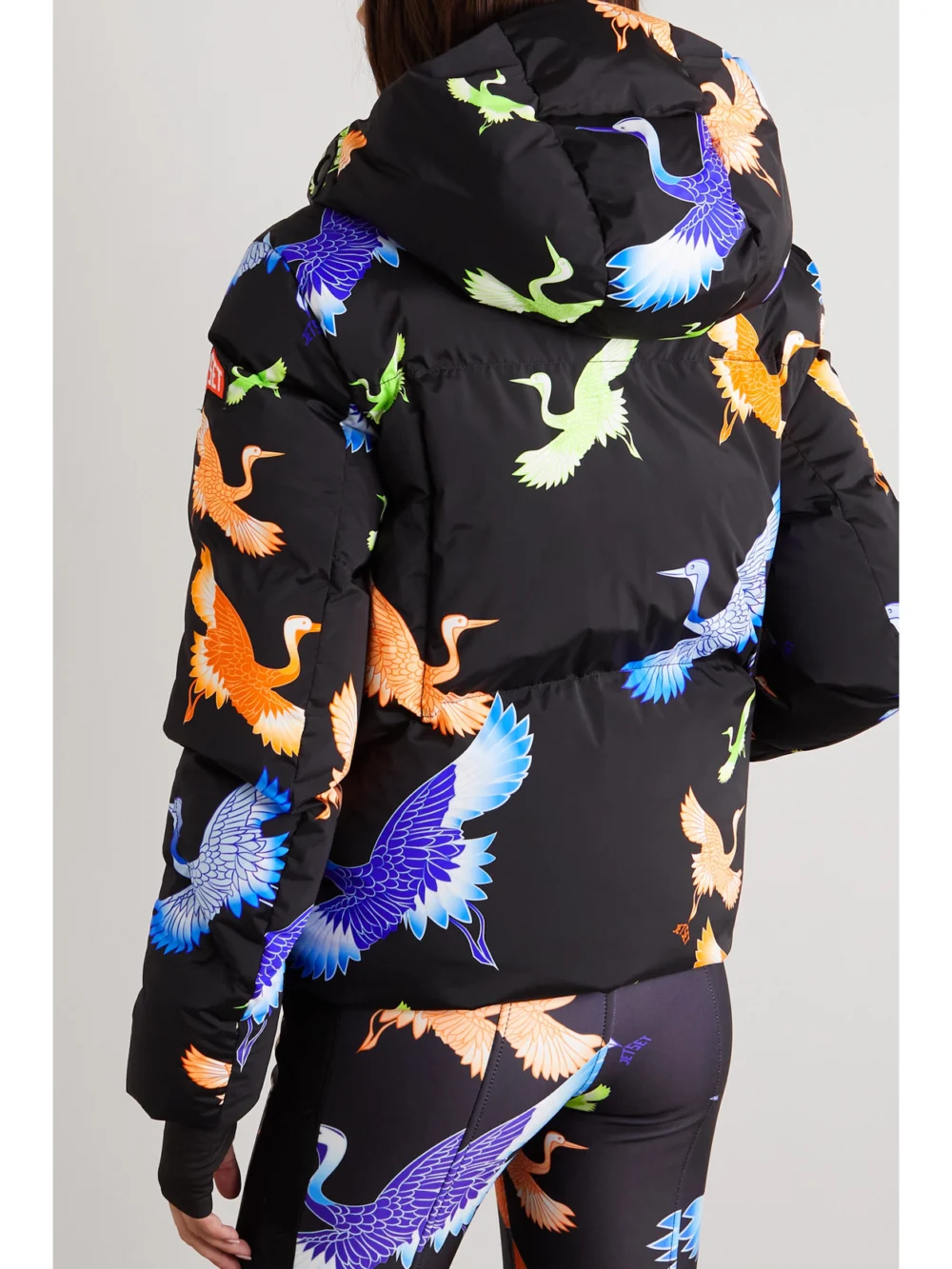 Back view of the Jetset Julia Hooded Quilted Printed Ski Jacket