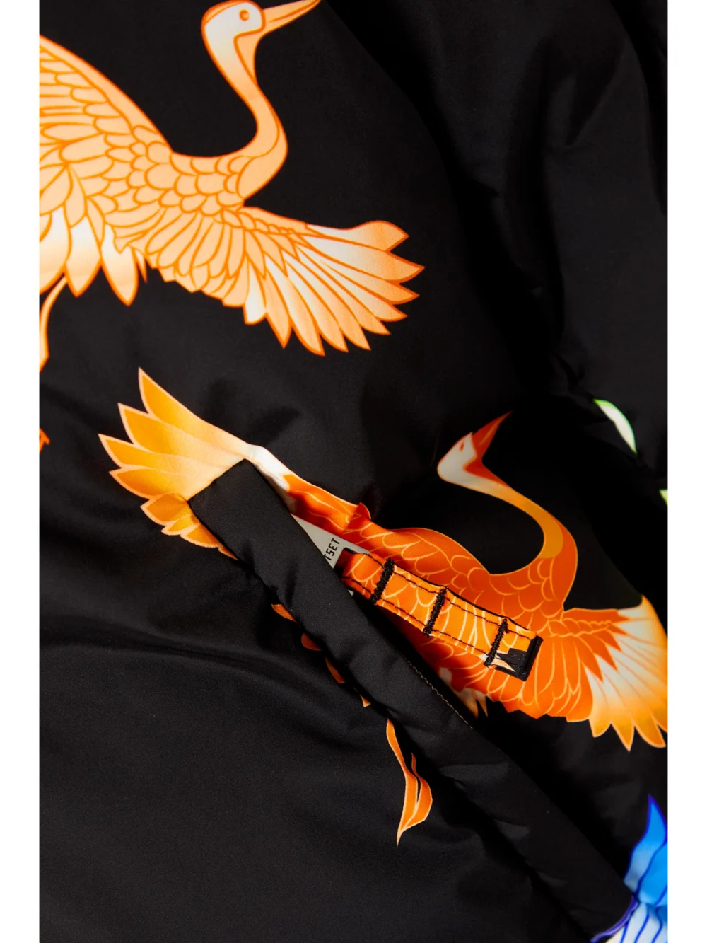 Close-up detail of the Jetset Julia Hooded Quilted Printed Ski Jacket