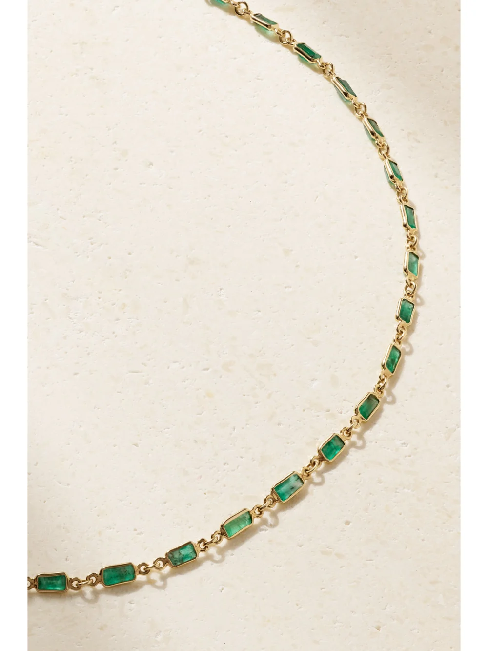 Close-up detail of the Jia Jia 14- Karat Gold Emerald Necklace