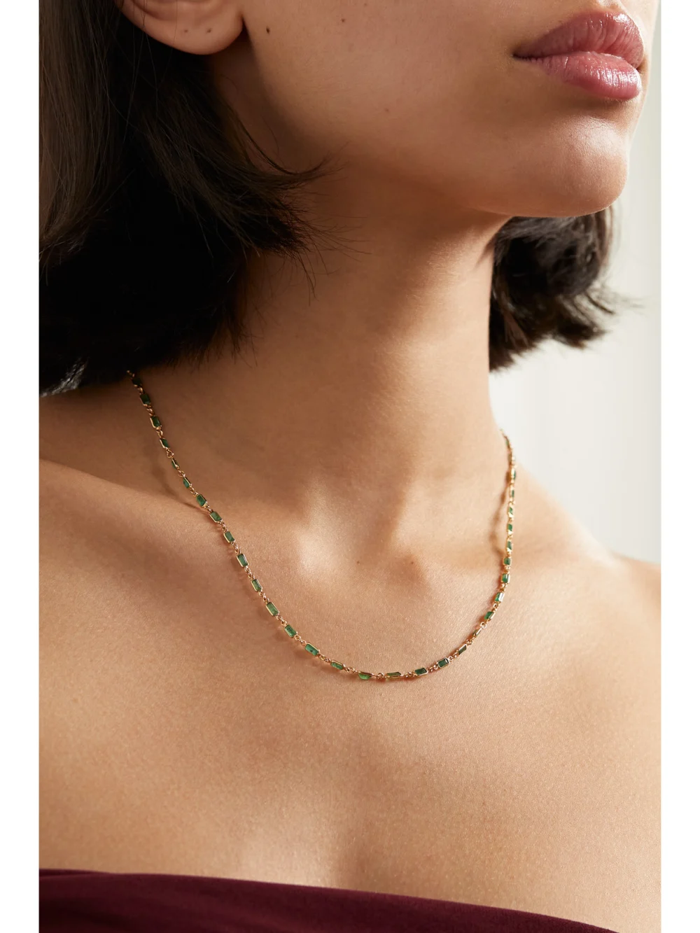 Jia Jia 14- Karat Gold Emerald Necklace, styled view