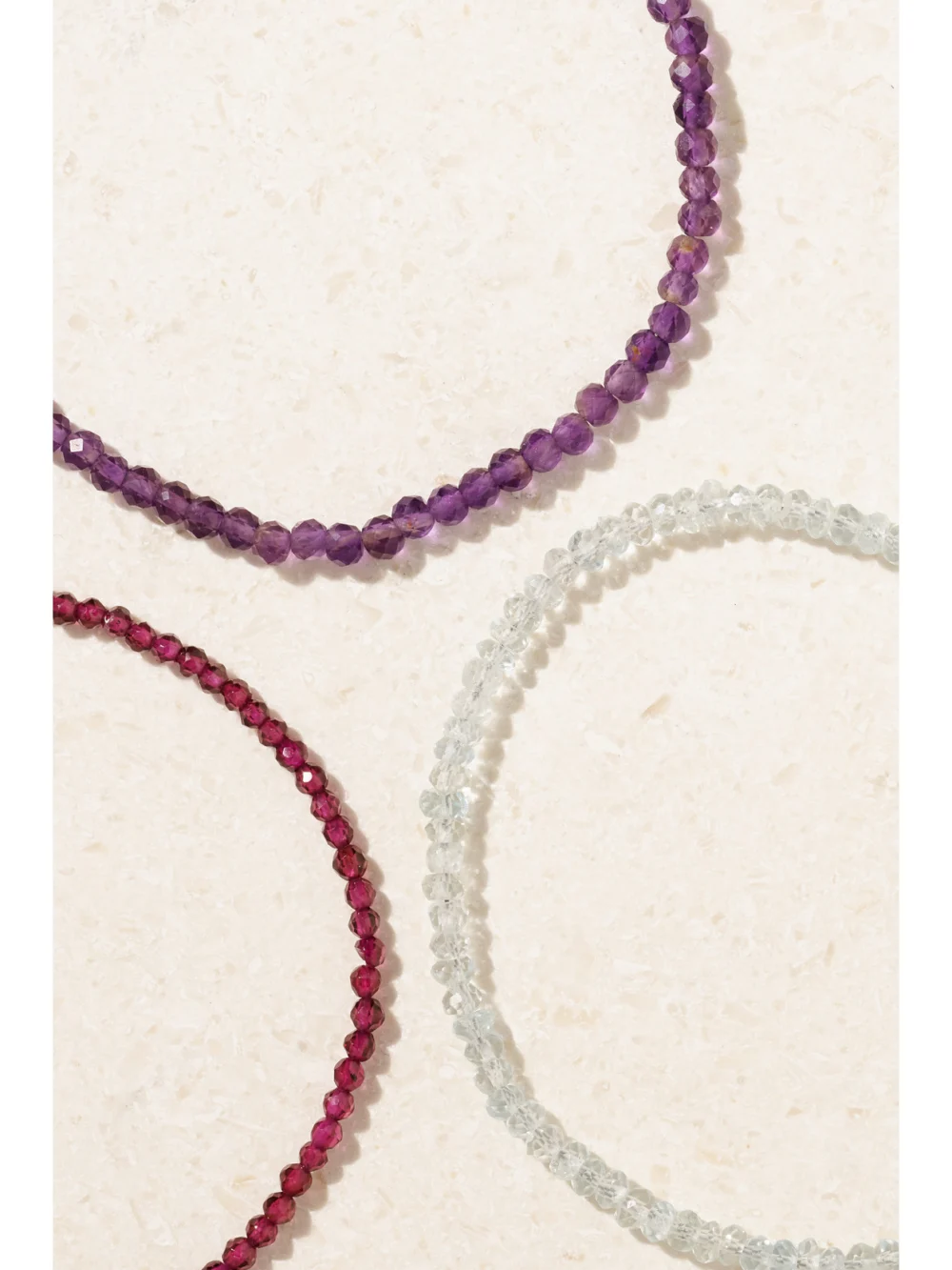 Close-up detail of the Jia Jia Birthstone 14-karat Gold Beaded Bracelet