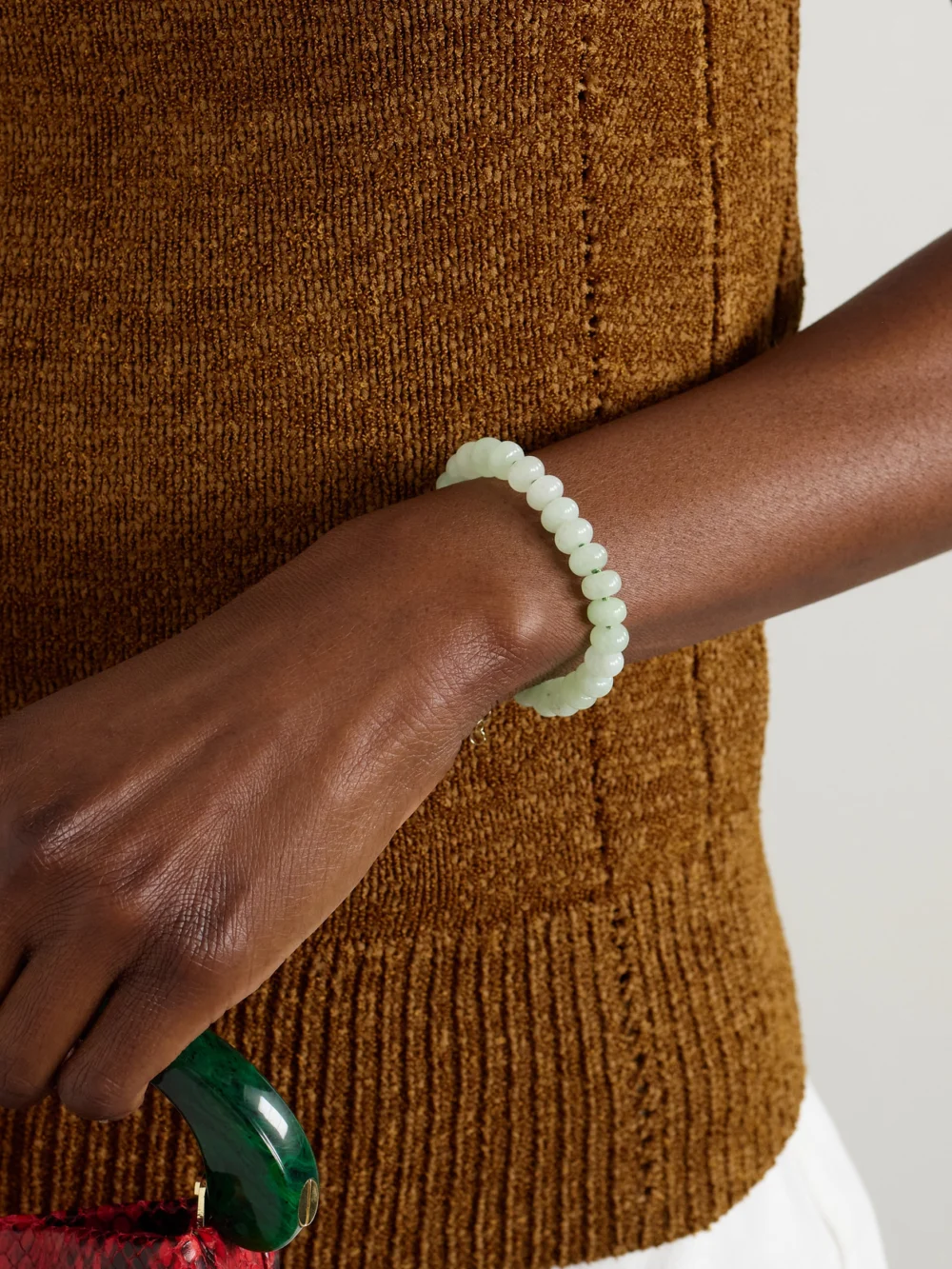 Jia Jia Gold Jade Bracelet, styled view