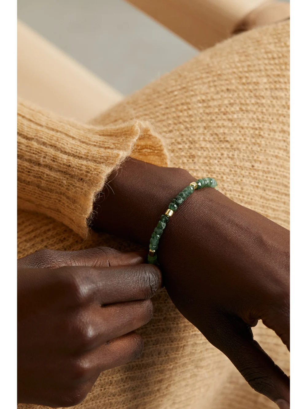 Jia Jia Jumbo 14-karat Gold Emerald Bracelet, styled view