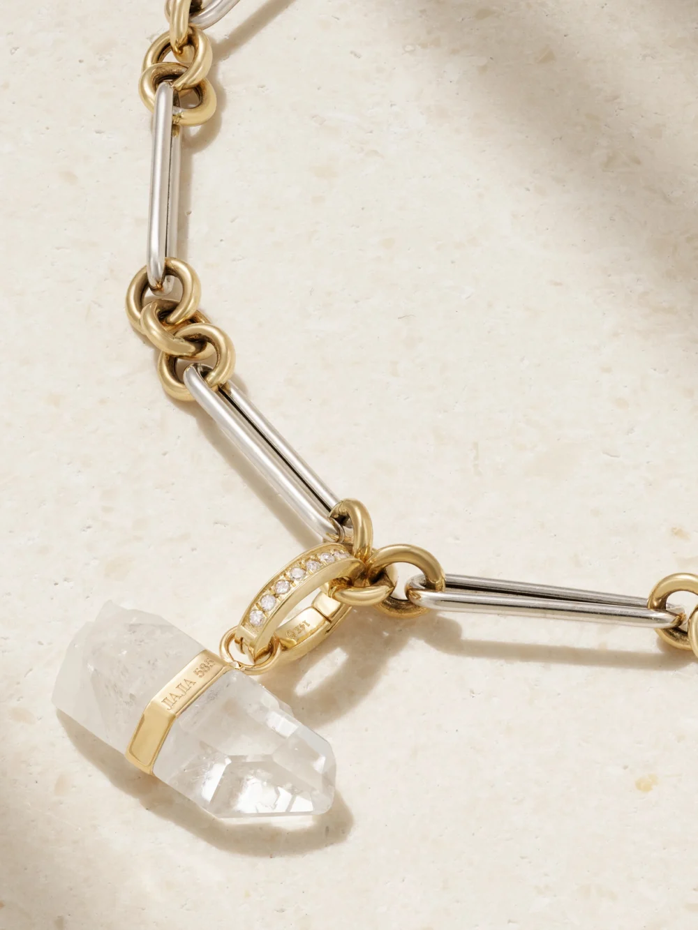 Close-up detail of the Jia Jia Jumbo 14-karat Yellow and White Gold, Quartz and Diamond Bracelet