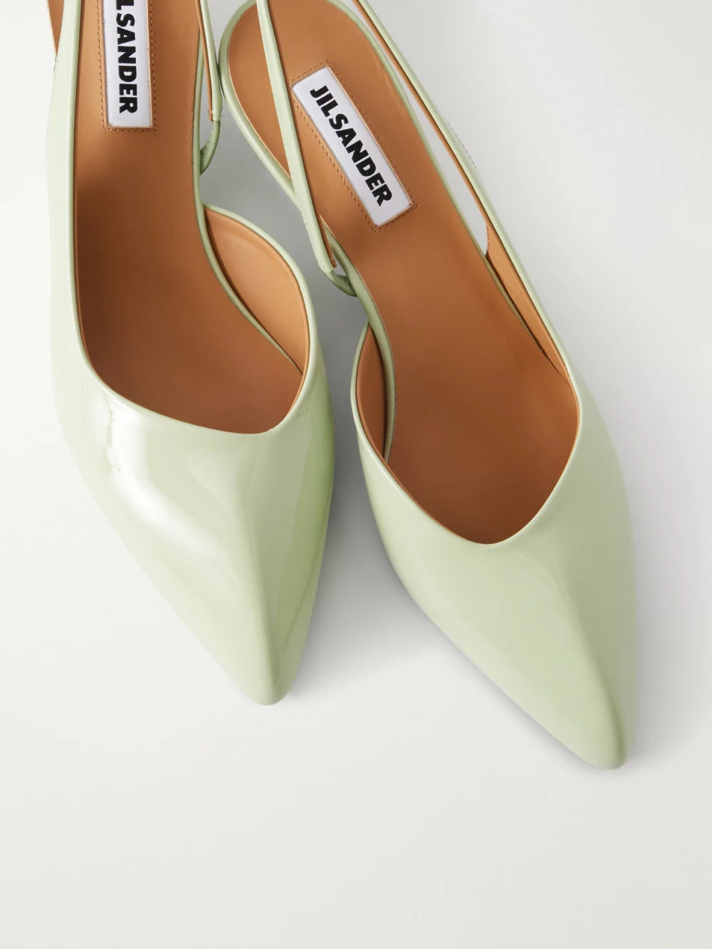 Close-up detail of the Jil Sander Arc Patent Leather Sandals
