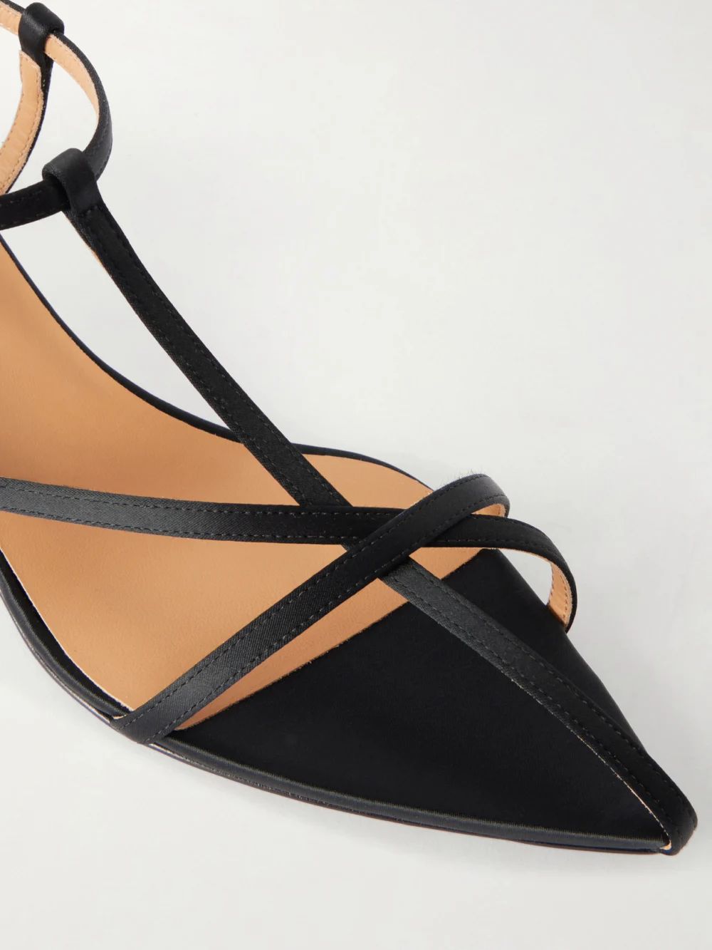 Close-up detail of the Jil Sander Cage Satin Sandals