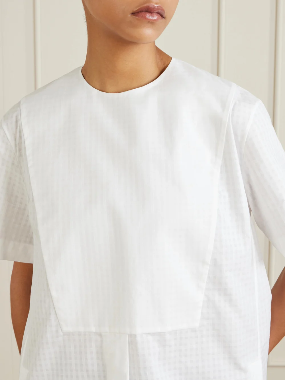 Close-up detail of the Jil Sander Checked Cotton T-shirt