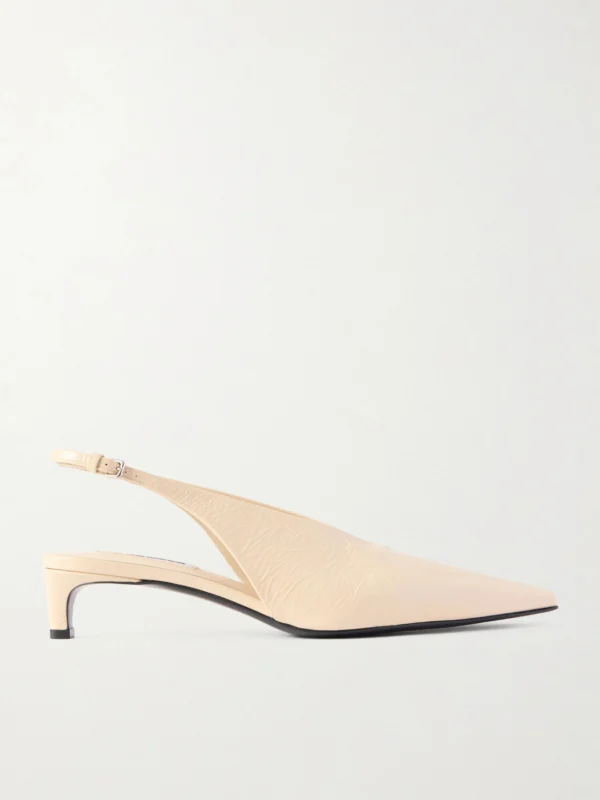Jil Sander Crinkled Patent-leather Slingback Pumps