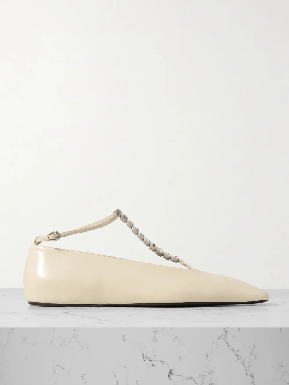 Jil Sander Crystal-embellished Leather Ballet Flats in cream