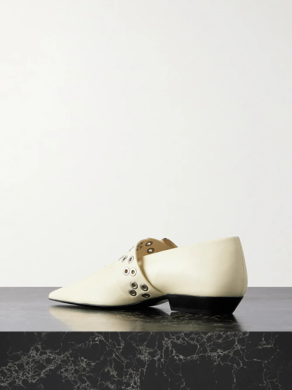 Back view of the Jil Sander Eyelet-embellished Leather Mary-jane Ballet Flats