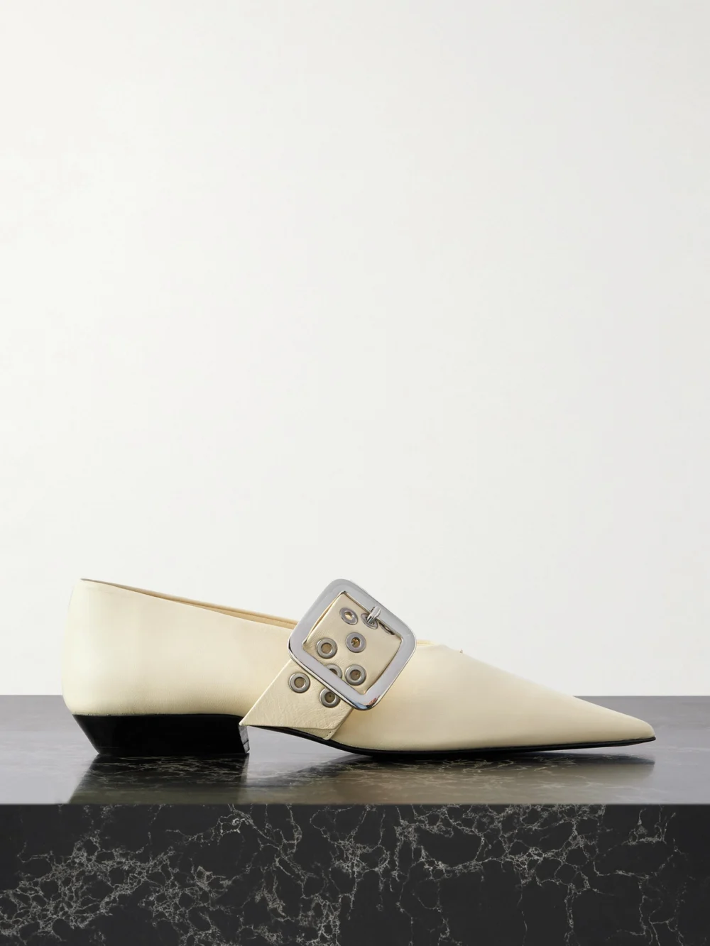 Jil Sander Eyelet-embellished Leather Mary-jane Ballet Flats in cream