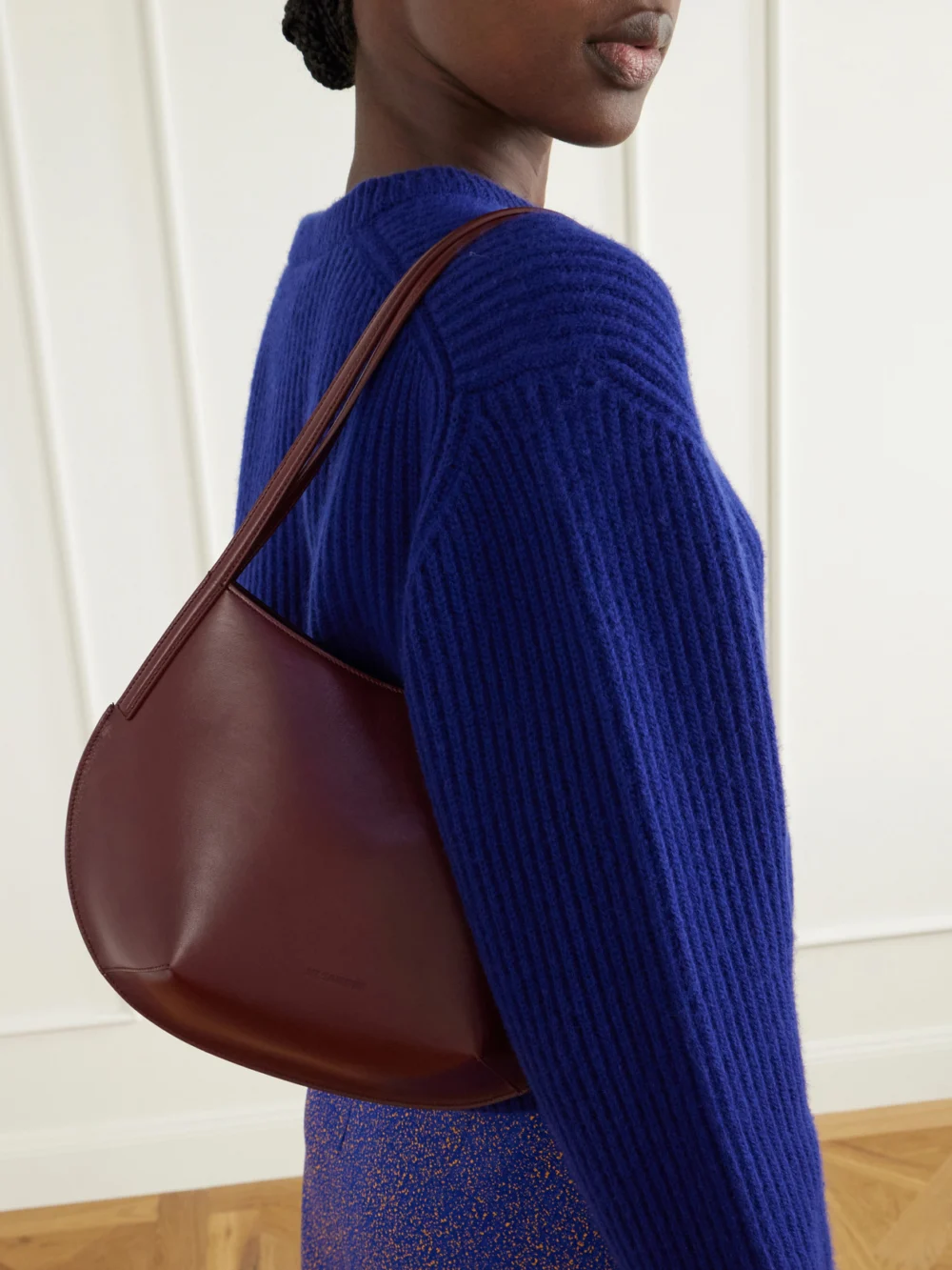 Jil Sander Kante Leather Shoulder Bag, styled view