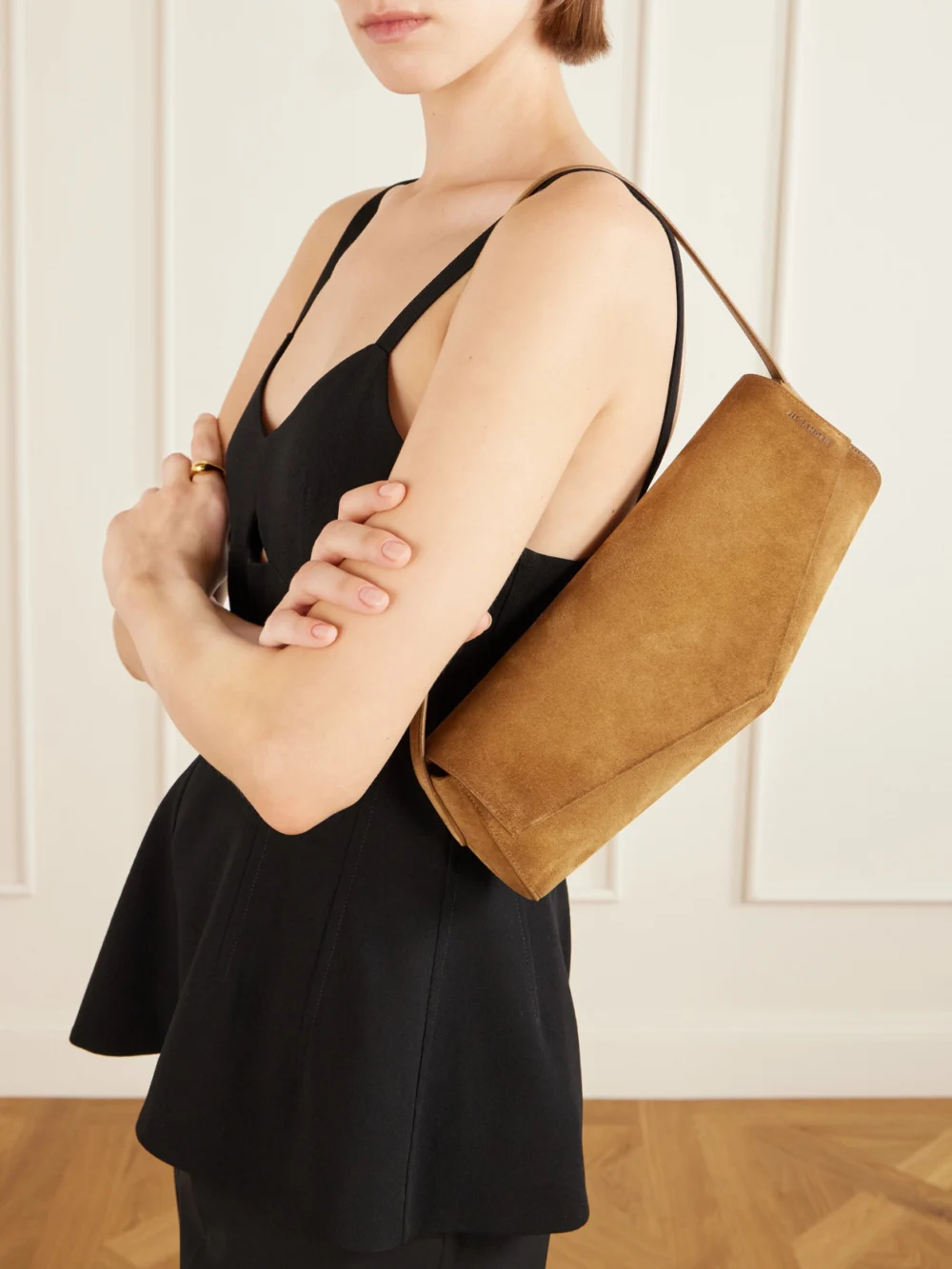 Jil Sander Kante Suede Shoulder Bag, styled view