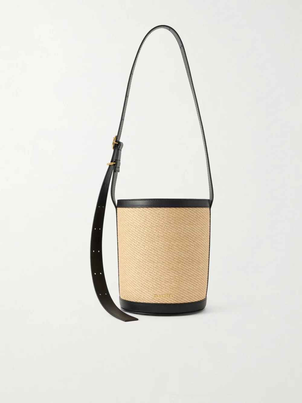 Jil Sander Leather-trimmed Raffia Bucket Bag in beige