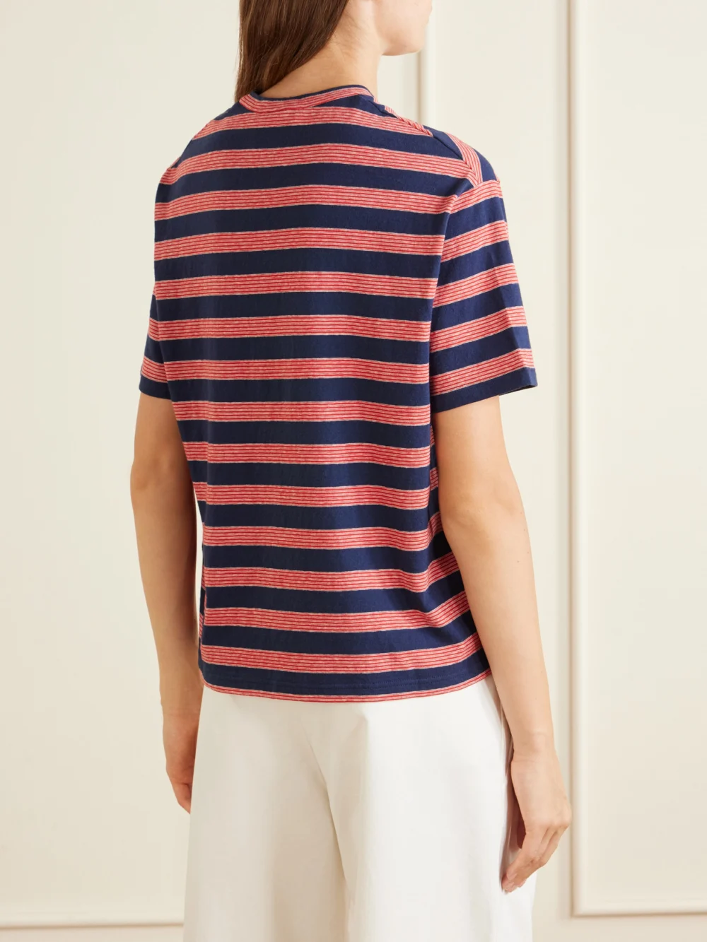 Back view of the Jil Sander Loogo-embroidered Striped Cotton T-shirt