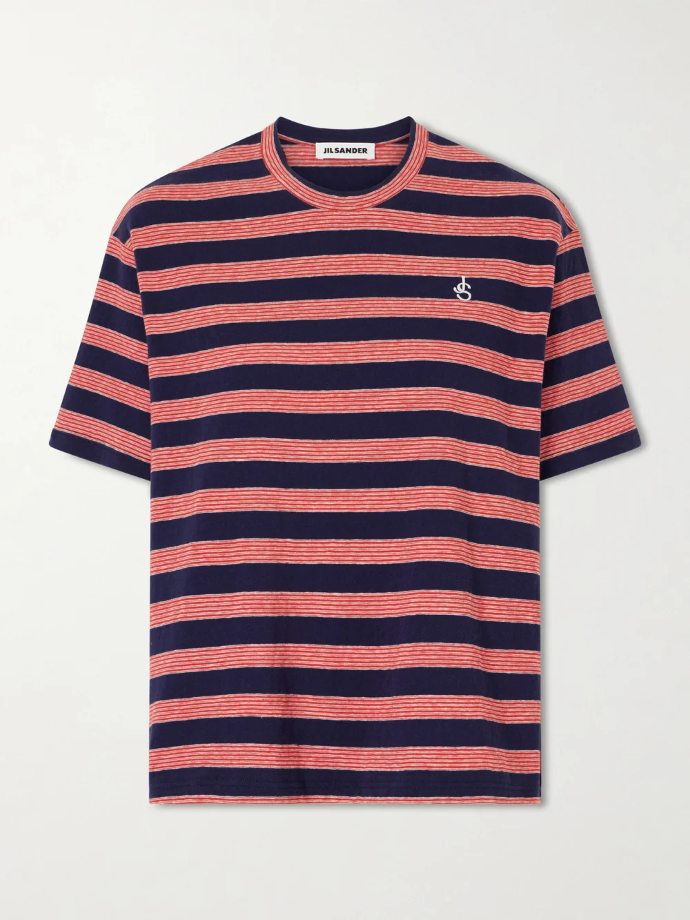 Jil Sander Loogo-embroidered Striped Cotton T-shirt in navy