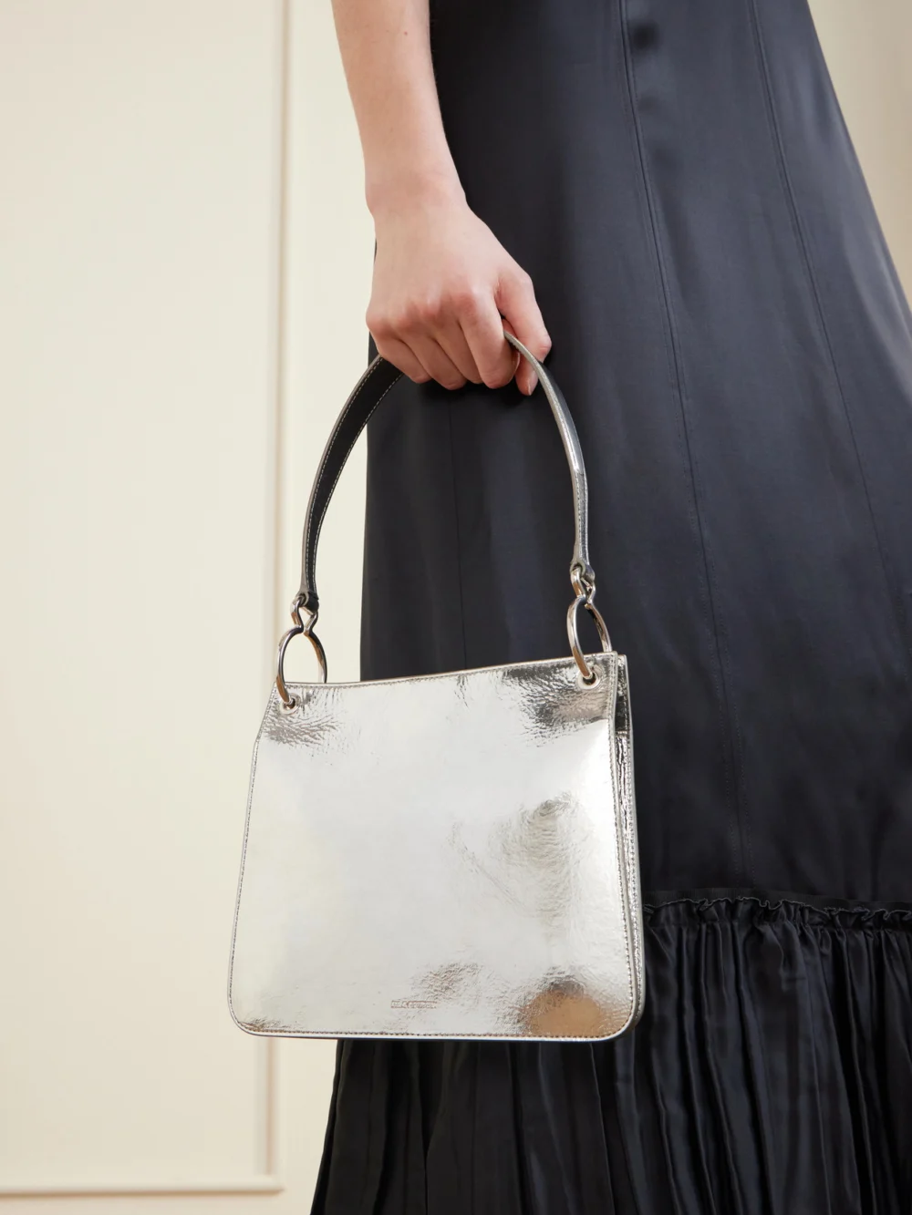Jil Sander Otto Small Metallic-leather Shoulder Bag, styled view