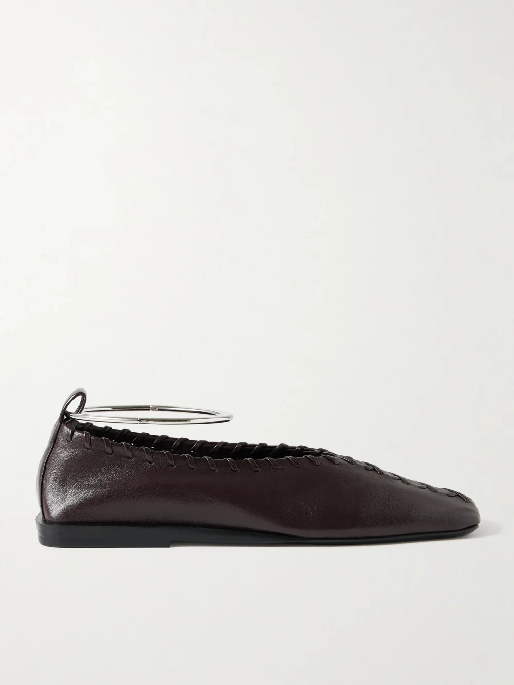 Jil Sander Ring Whipstitch-trimmed Leather Ballet Flats in dark brown