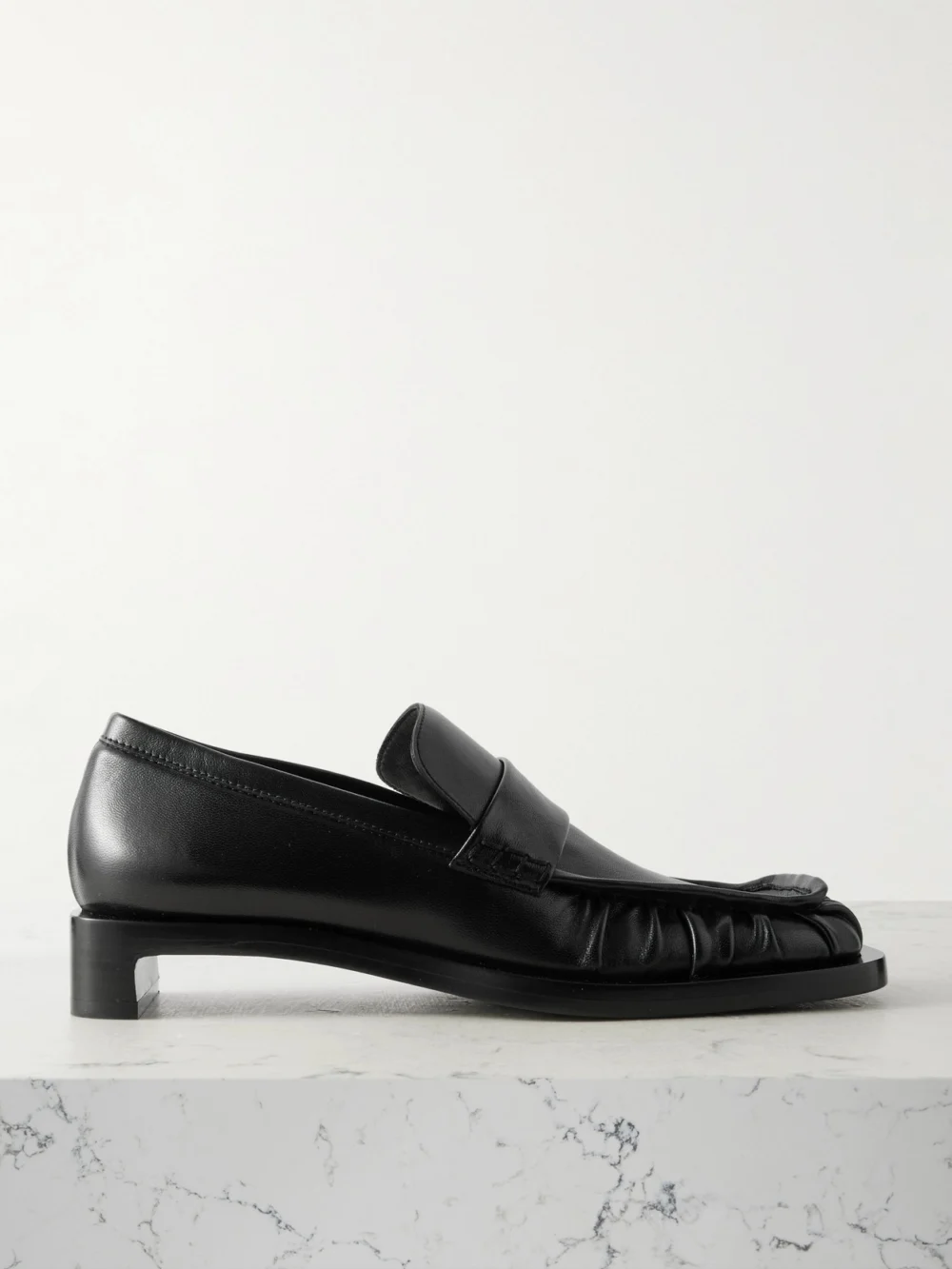 Jil Sander Ruched Crinkled-leather Penny Loafers in black