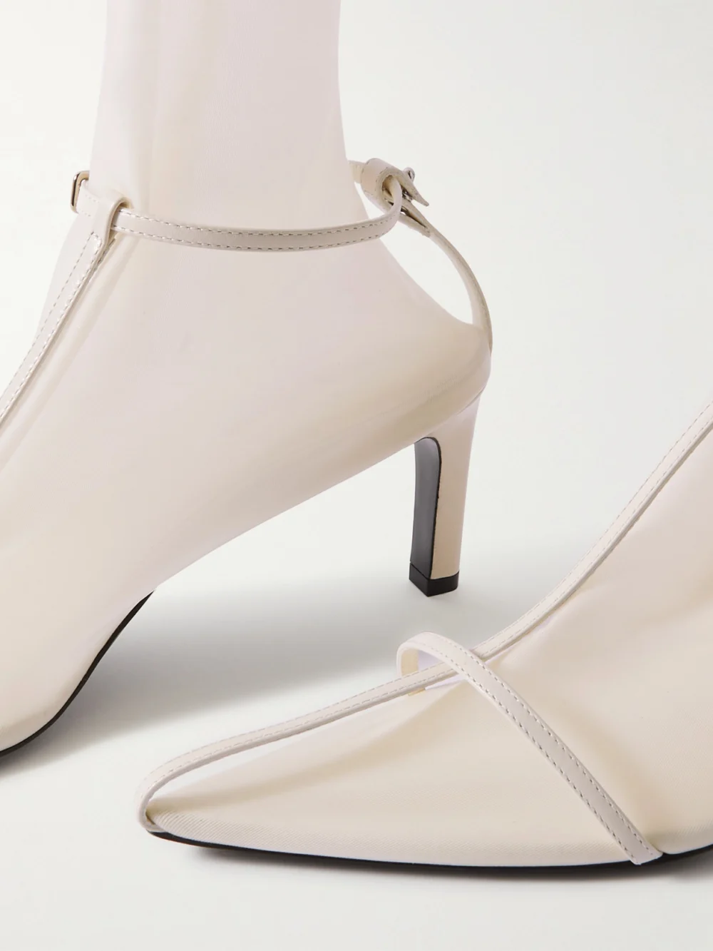Close-up detail of the Jil Sander Stretch-mesh and Leather Knee Boots