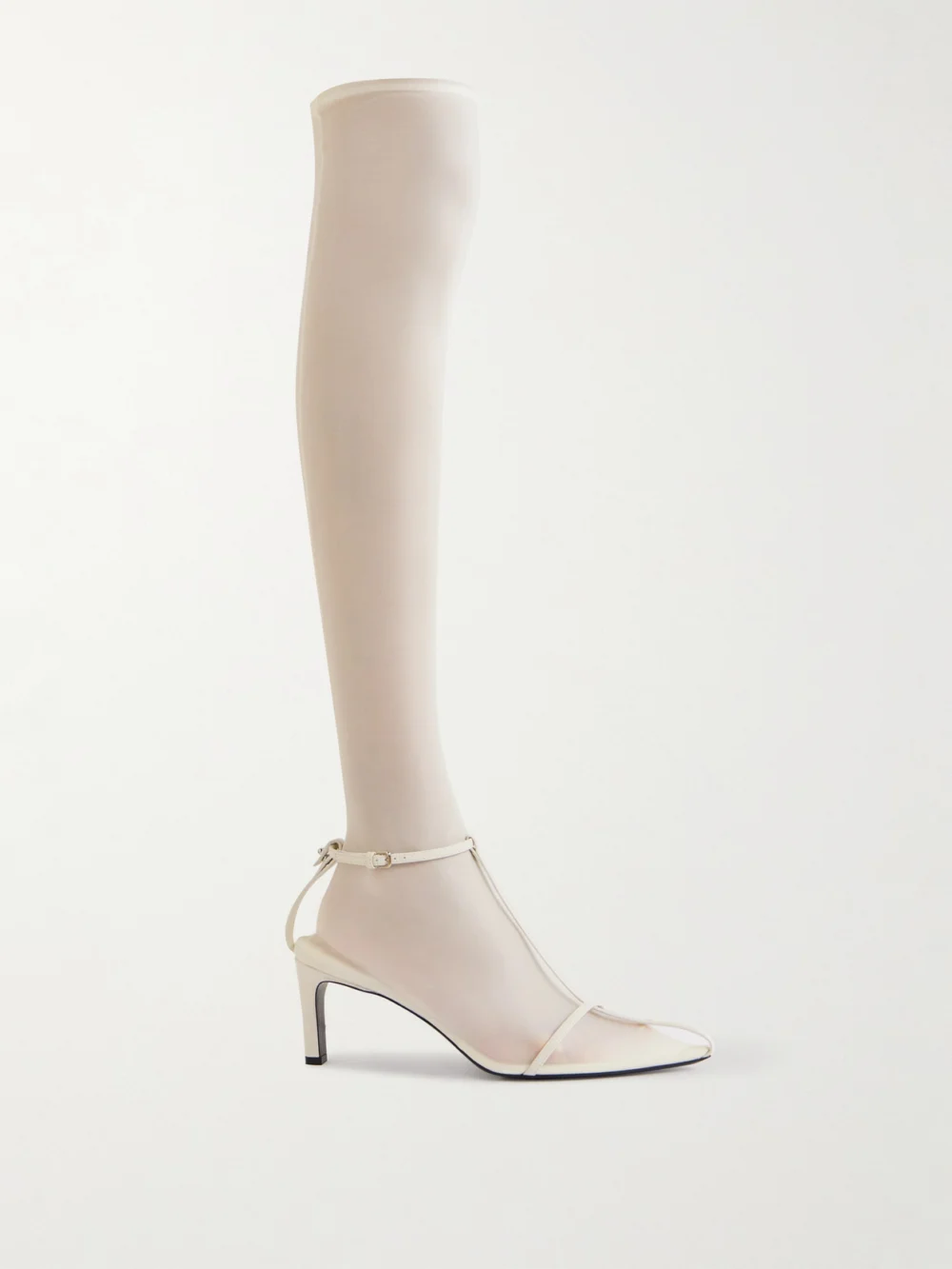 Jil Sander Stretch-mesh and Leather Knee Boots in off-white