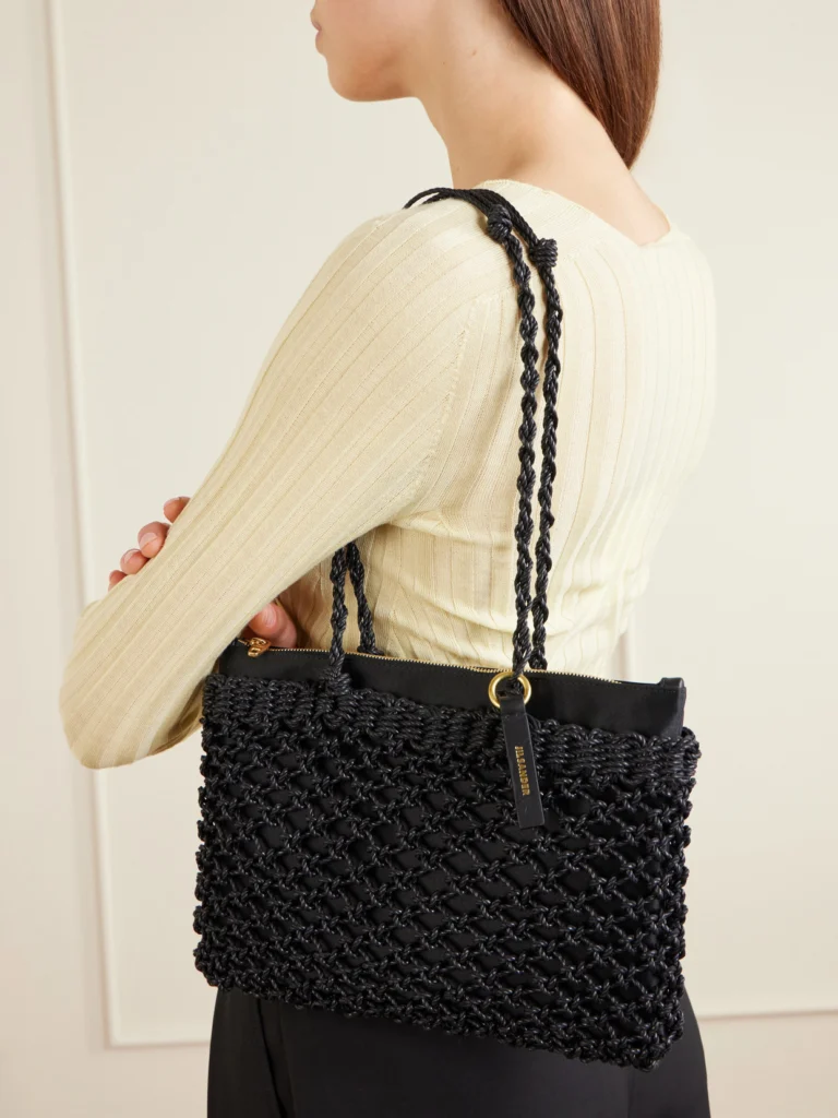 Jil Sander Tangle Net Satin and Cotton Cord Shoulder Bag