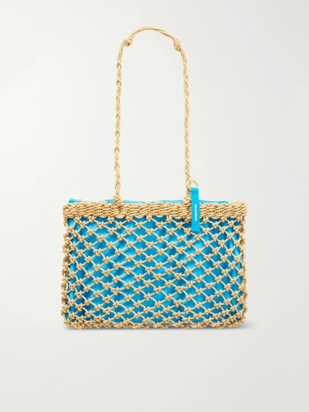 Jil Sander Tangle Net Satin and Cotton Cord Shoulder Bag in bright blue