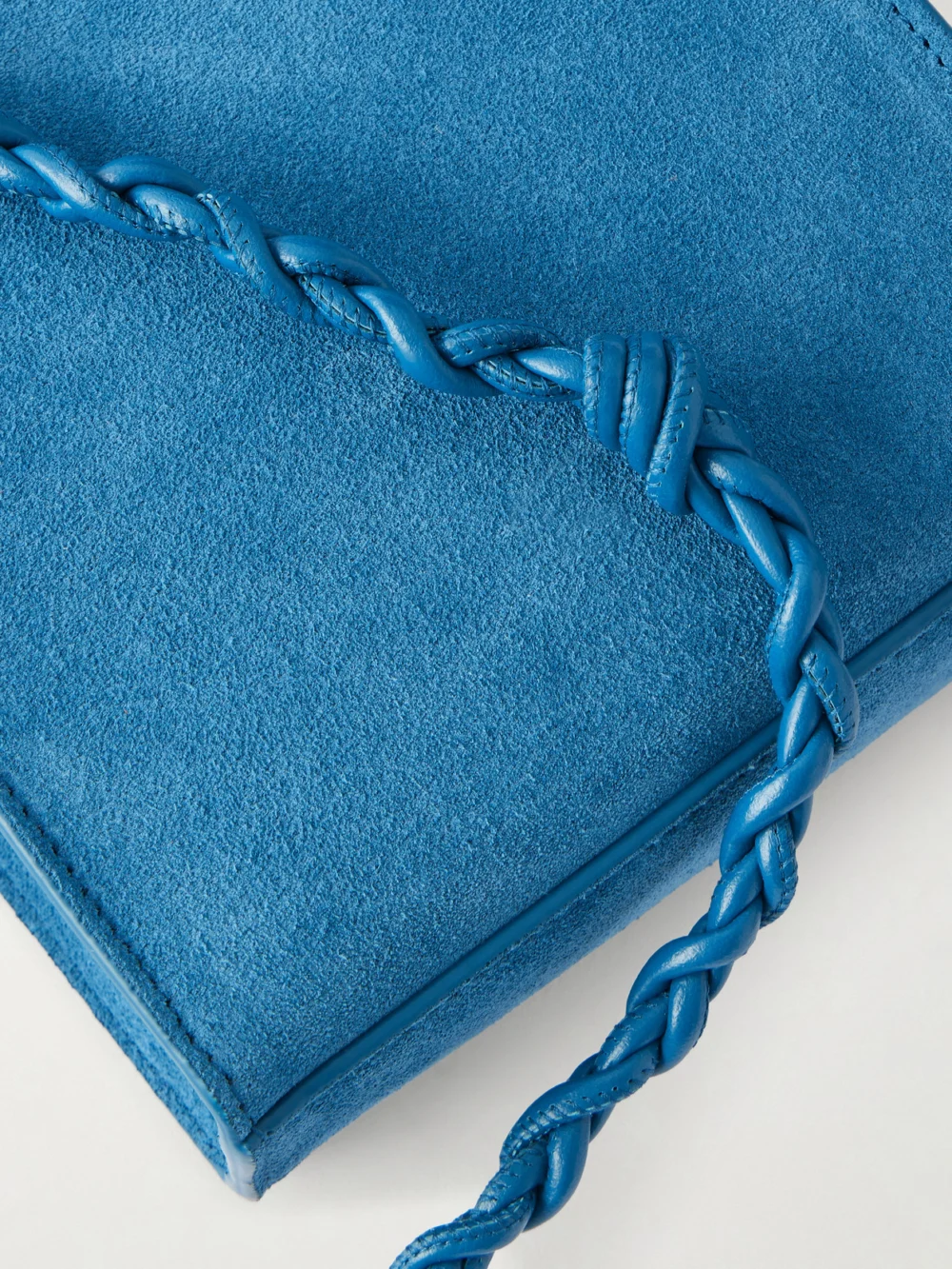 Close-up detail of the Jil Sander Tangle Small Leather-trimmed Suede Shoulder Bag