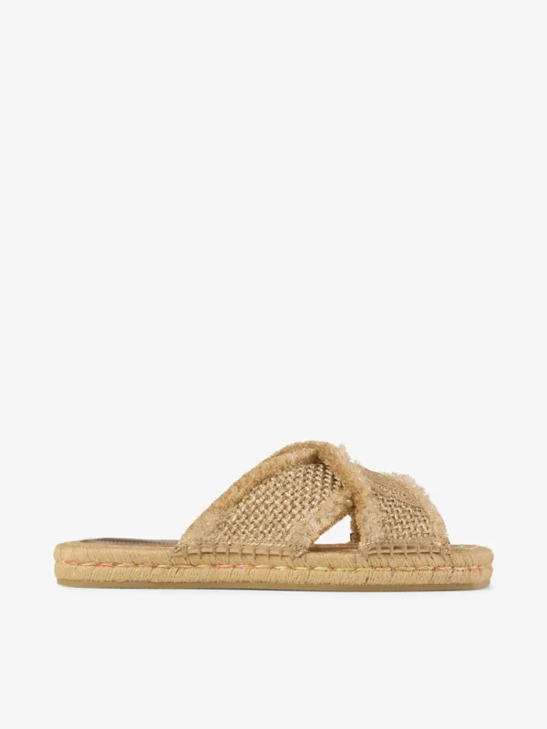 Jimmy Choo Aciel Sandal Flat Gold Woven Fabric Sandals