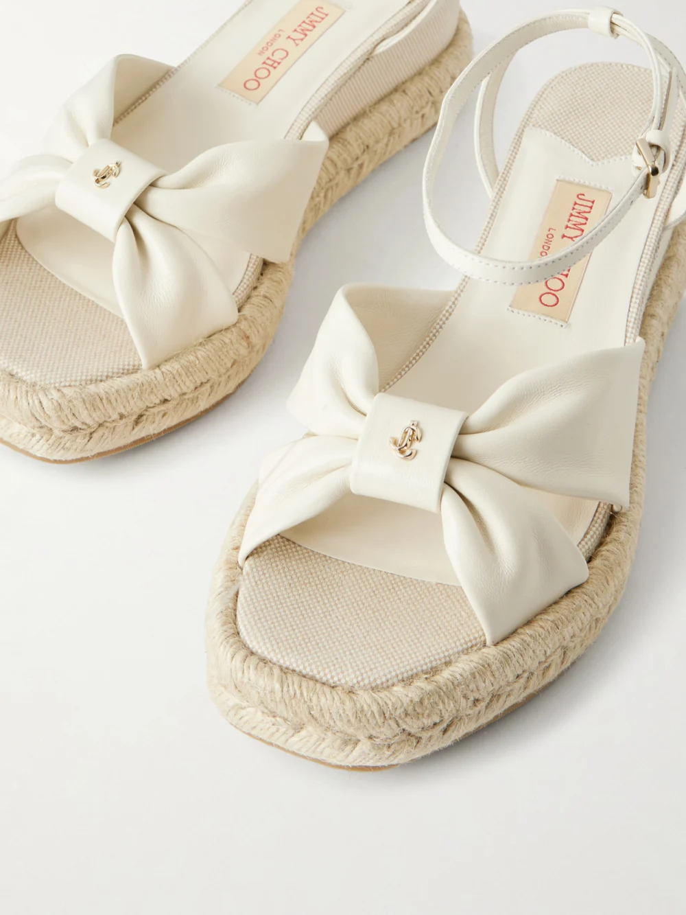 Close-up detail of the Jimmy Choo Aella 60 Leather Wedge Sandals