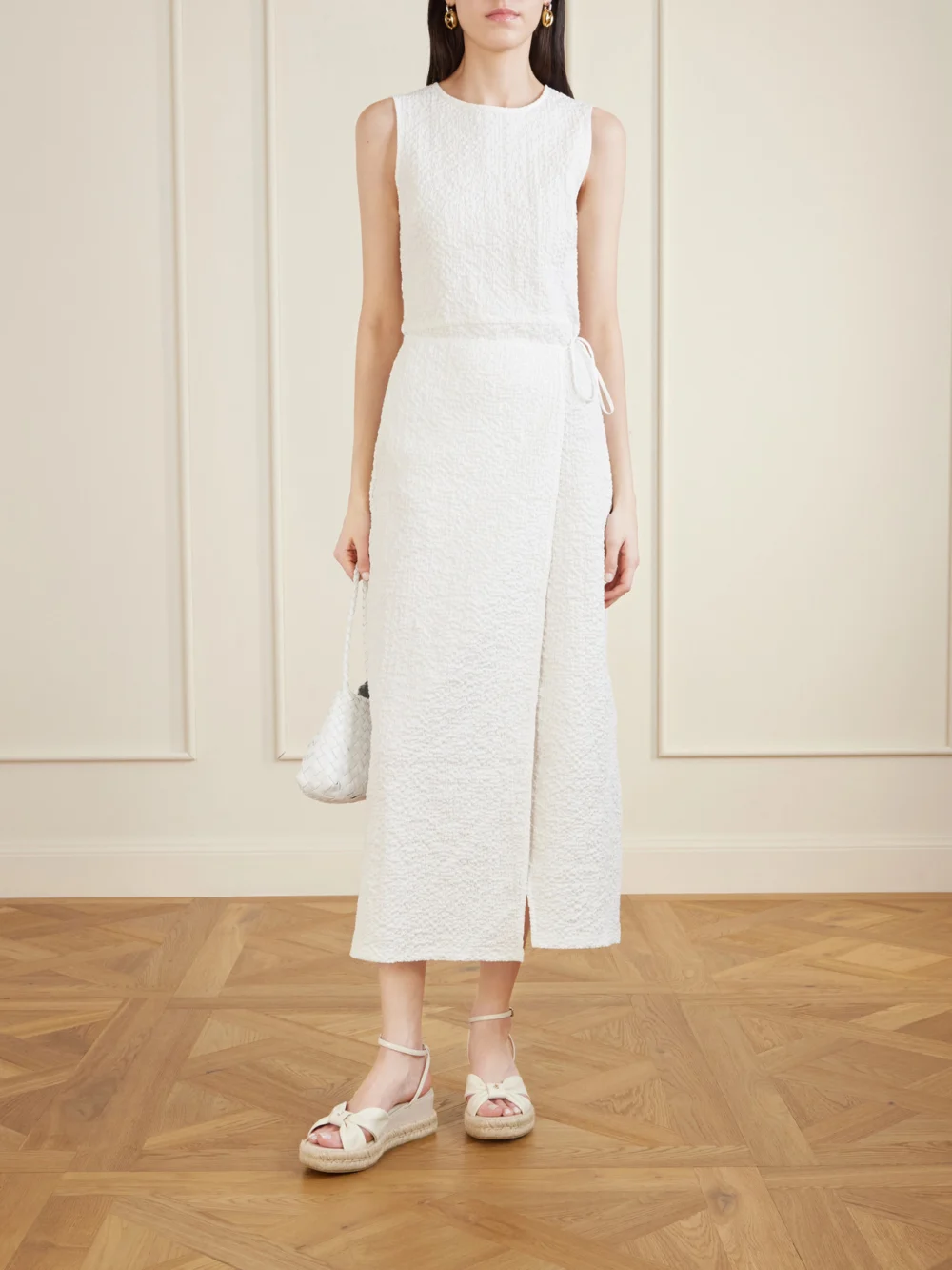 Jimmy Choo Aella 60 Leather Wedge Sandals, styled view
